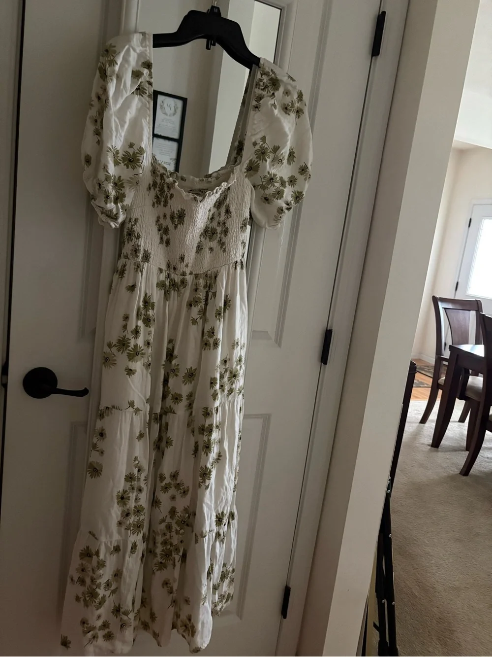 Abercrombie & Fitch White Maxi Dress with Olive Green Floral Print